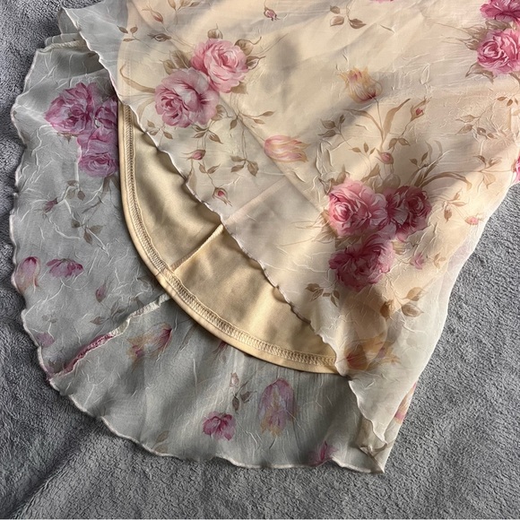 Vintage 90s Y2K Byer Too Midi Ruffle Hem Crinkle Chiffon Floral Slip Dress - Picture 5 of 12